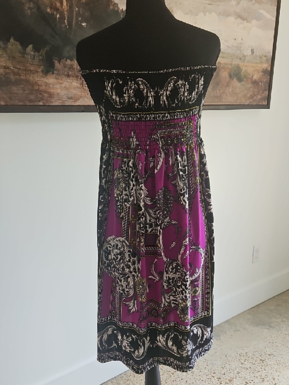 Second Skin Strapless Purple Patterned Sundress. Size 3X - Picture 2 of 3